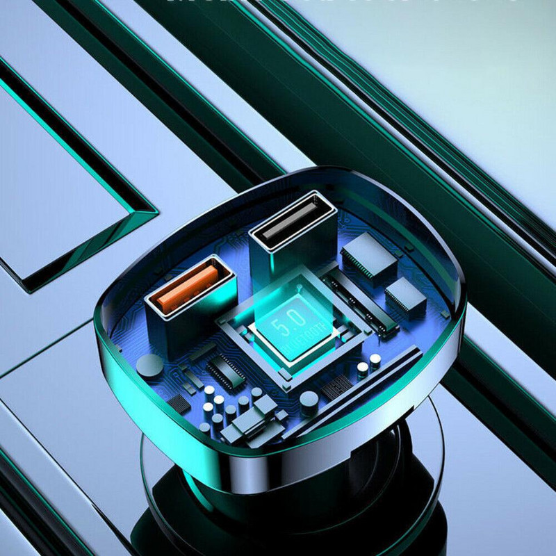 Automobilski Bluetooth-kompatibilan 5.0 Fm odašiljač s mikrofonom Hands-free pozivi Dvostruki punjač Mp3 player Led pozadinsko osvjetljenje Dropshipping