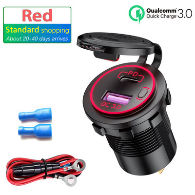 ROXGOCT 12V/24V USB laadija pesa PD tüüp C QC 3.0 kiirlaadija koos lülitiga universaalne mootorratta auto veoauto RV ATV paadi pesa