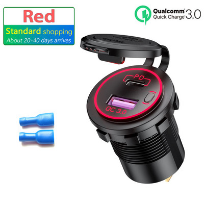 ROXGOCT 12V/24V USB laadija pesa PD tüüp C QC 3.0 kiirlaadija koos lülitiga universaalne mootorratta auto veoauto RV ATV paadi pesa