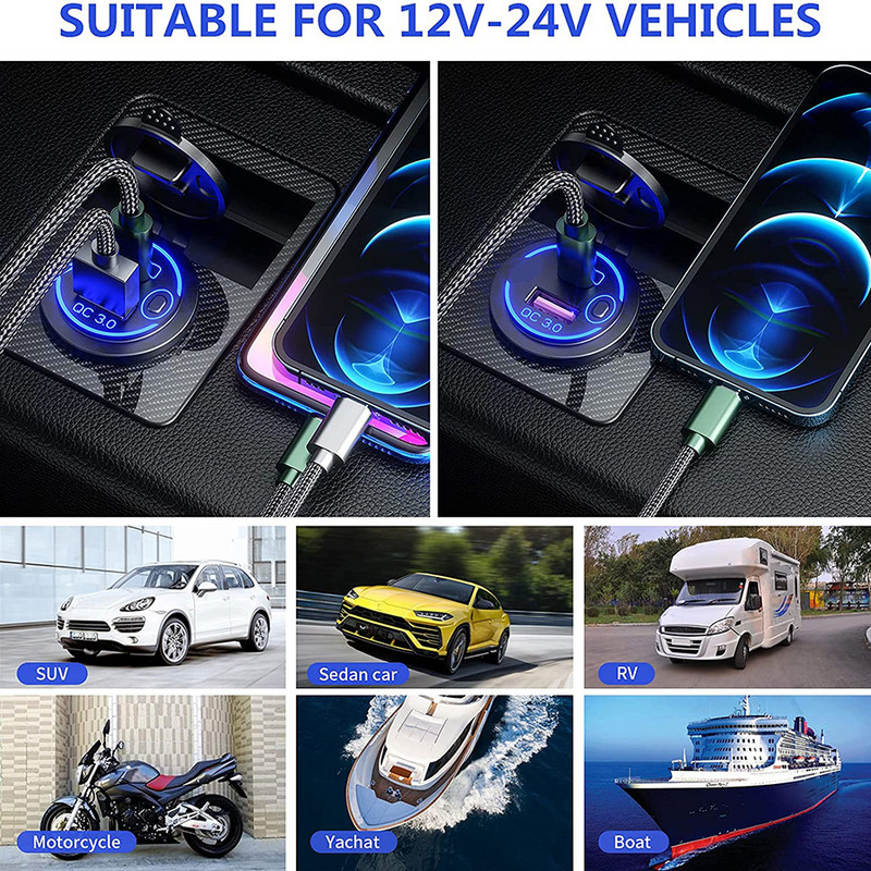 ROXGOCT 12V/24V USB laadija pesa PD tüüp C QC 3.0 kiirlaadija koos lülitiga universaalne mootorratta auto veoauto RV ATV paadi pesa