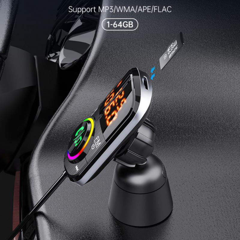 Încărcător auto Bluetooth 5.0 QC3.0 Încărcare rapidă PD Încărcător auto Transmițător FM Player MP3 compatibil cu lumină ambientală 12V-24V BC71