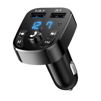 FM-saatja auto MP3-mängija juhtmeta Bluetooth 5.0 adapteriga autolaadija kahe USB-voltmeetriga auto elektroonikatarvikud DC 12-24V