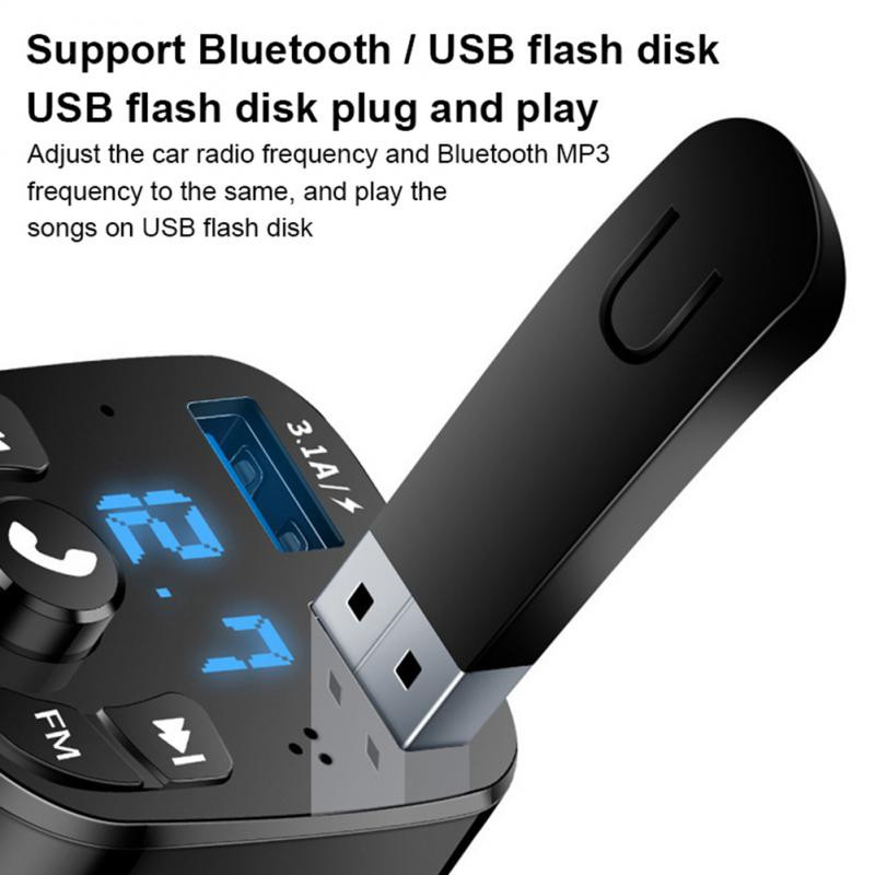 FM-saatja auto MP3-mängija juhtmeta Bluetooth 5.0 adapteriga autolaadija kahe USB-voltmeetriga auto elektroonikatarvikud DC 12-24V