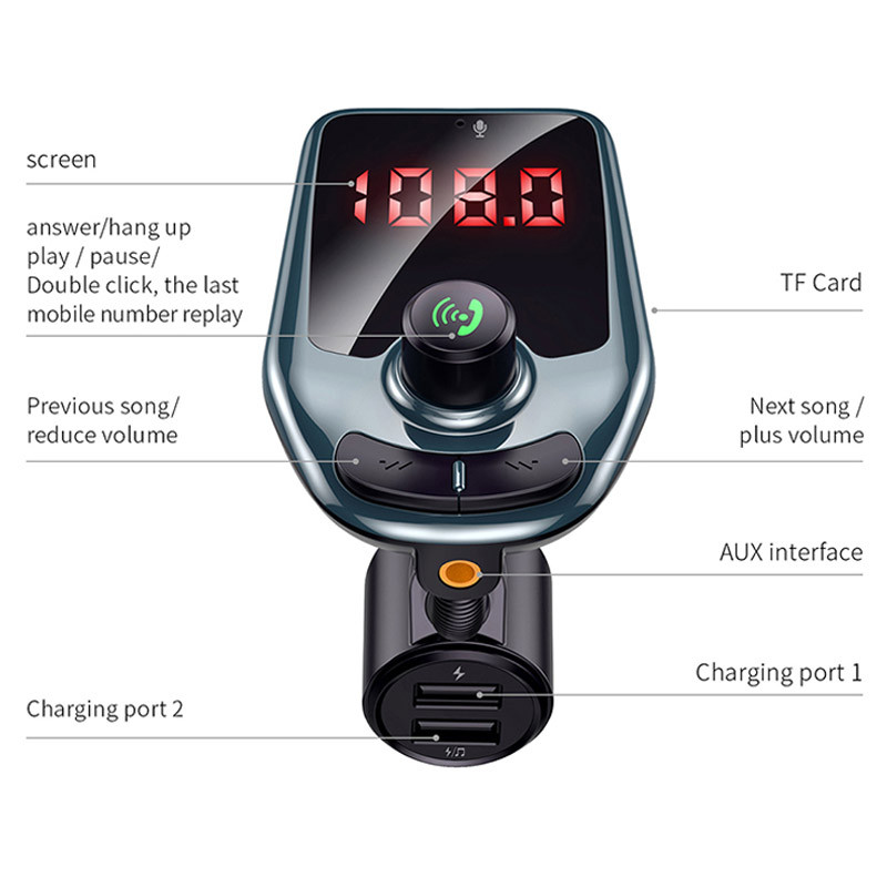 JaJaBor FM saatja AUX helivastuvõtja TF Card U Disk Play Dual USB autolaadija handsfree Bluetooth-ühilduv 5.0 autokomplekt