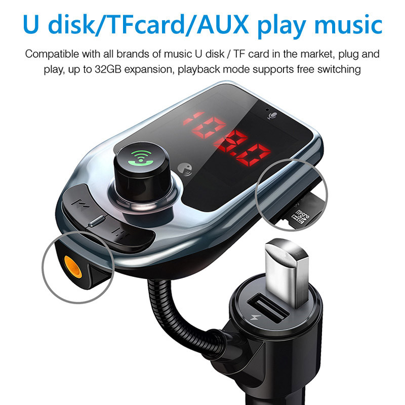 JaJaBor FM saatja AUX helivastuvõtja TF Card U Disk Play Dual USB autolaadija handsfree Bluetooth-ühilduv 5.0 autokomplekt
