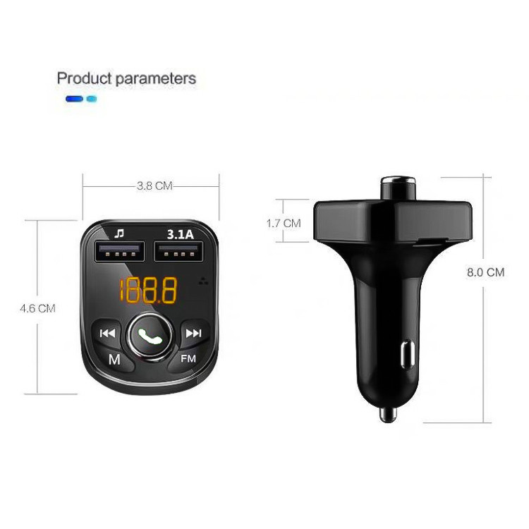 kebidu Car Kit Handsfree Bluetooth 5.0 FM Πομπός Διπλός φορτιστής τηλεφώνου USB Υποστήριξη USB Aux Music Αναπαραγωγή FM Modulator