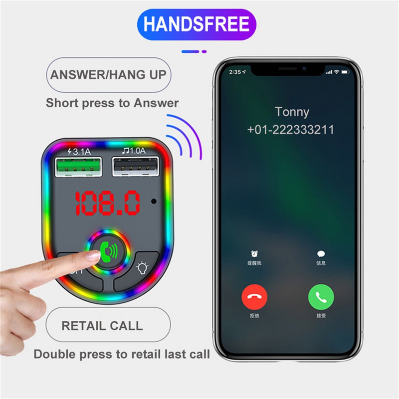 Auto juhtmevaba 5.0 FM-saatja modulaator Automaatne MP3-mängija vabakäe-helivastuvõtja USB-kiirlaadimise toega TF U kettaesitus