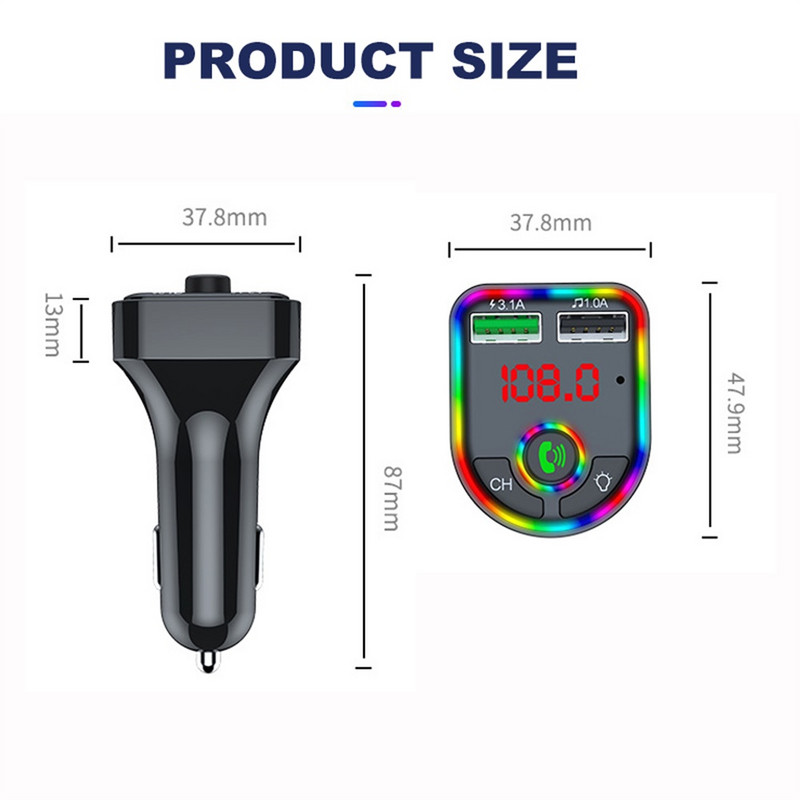 Auto juhtmevaba 5.0 FM-saatja modulaator Automaatne MP3-mängija vabakäe-helivastuvõtja USB-kiirlaadimise toega TF U kettaesitus