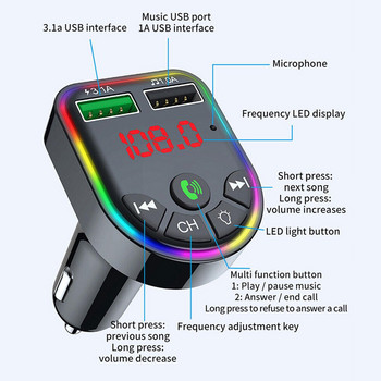 Aybluetooth 5.0 Car Fm Transmitter Автомобилно зарядно устройство 3.1a Receiver Charging U Handsfree Audio Tf Wireless Disk Dual Usb Pla R0g2