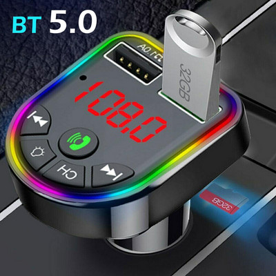 Aybluetooth 5.0 automašīnas Fm raidītājs automašīnas lādētājs 3.1a uztvērējs uzlāde U brīvroku audio Tf bezvadu disks Dual USB Pla R0g2