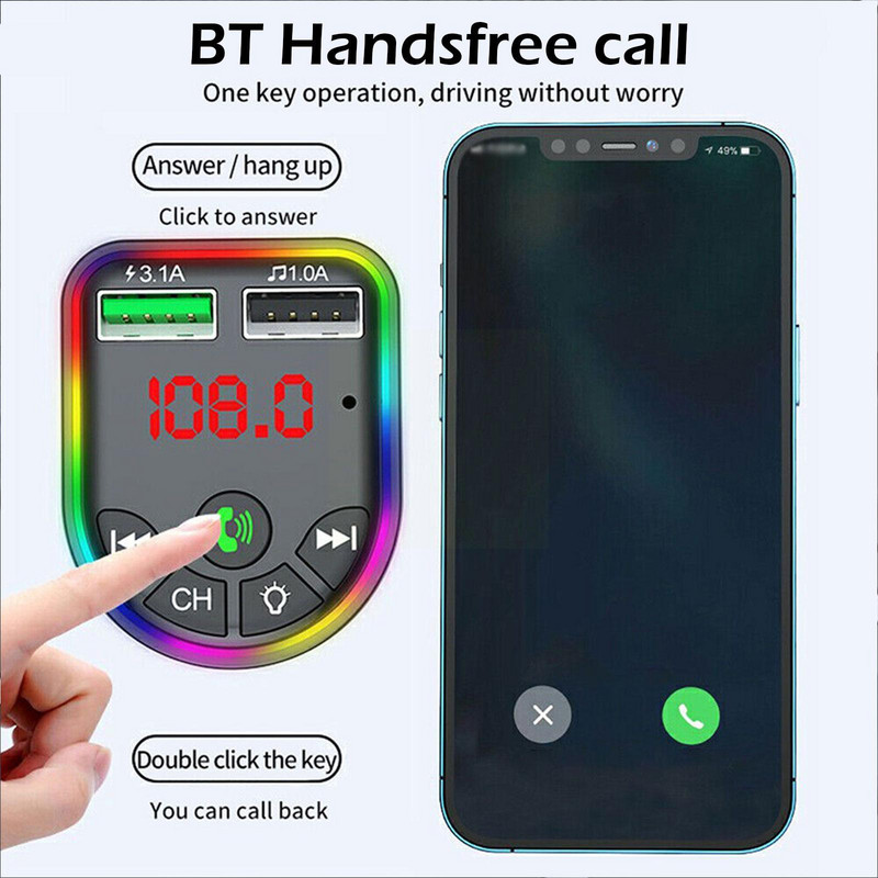 Aybluetooth 5.0 Car Fm Transmitter Φορτιστής αυτοκινήτου 3.1a Δέκτης Φόρτιση U Handsfree Ήχος Tf Ασύρματος δίσκος Dual Usb Pla R0g2