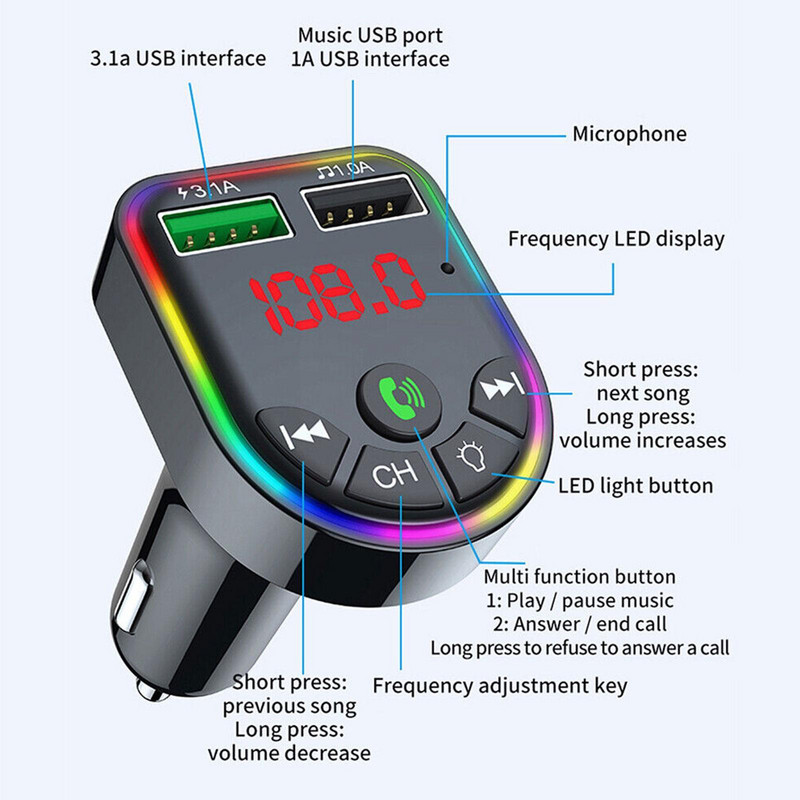 Aybluetooth 5.0 Car Fm Transmitter Φορτιστής αυτοκινήτου 3.1a Δέκτης Φόρτιση U Handsfree Ήχος Tf Ασύρματος δίσκος Dual Usb Pla R0g2