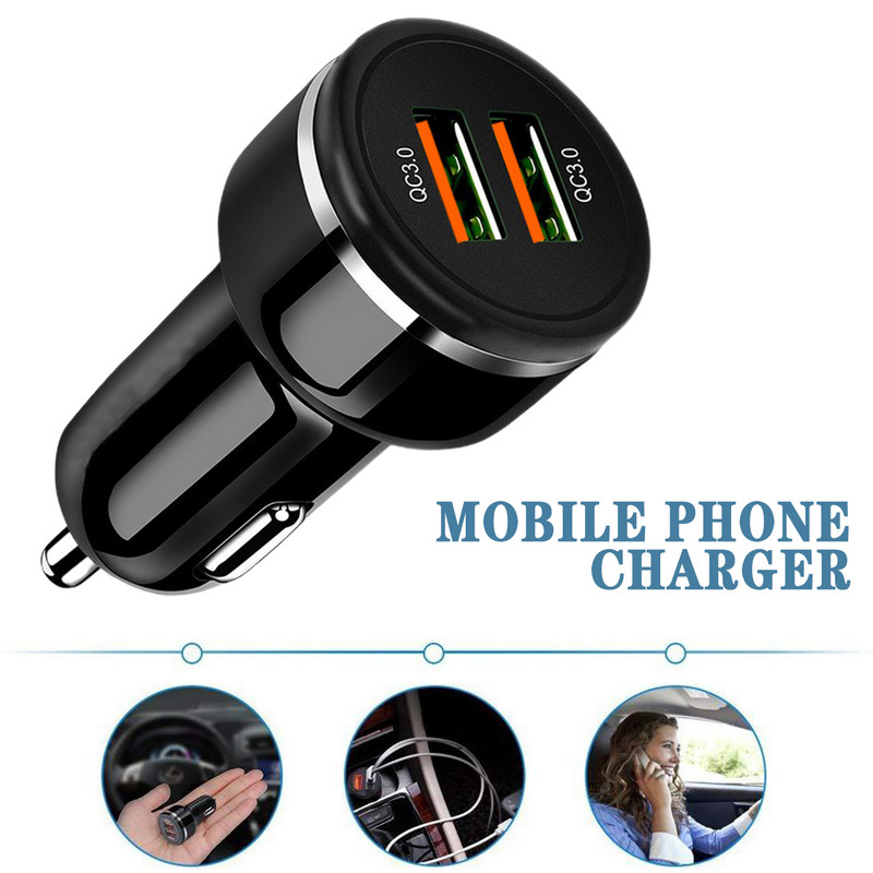2021. gada USB lādētājs Dual QC3.0 ports USB ātras uzlādes tālruņa adaptera automašīnas lādētājs, kas ir savietojams ar dažāda veida tālruņa automašīnas lādētāju