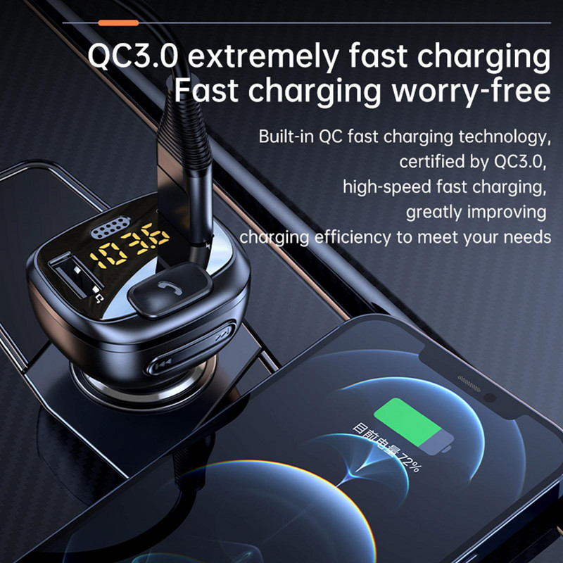 FM raidītājs Automašīnas Bluetooth Dual USB QC3.0 Ātrais lādētājs Bezvadu brīvroku audio uztvērējs MP3 atskaņotājs Automašīnas komplekta piederumi