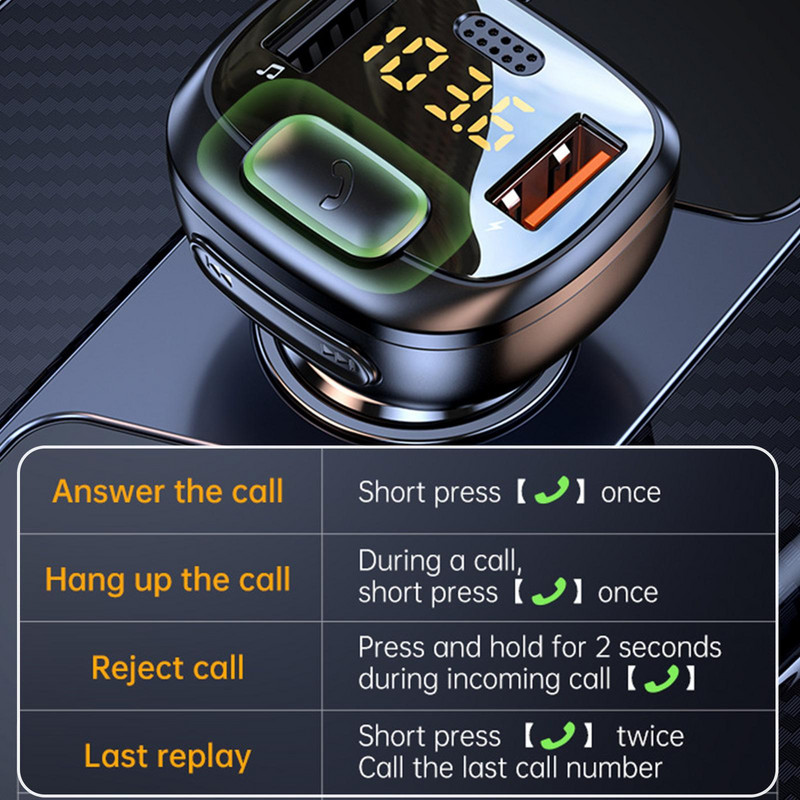 FM raidītājs Automašīnas Bluetooth Dual USB QC3.0 Ātrais lādētājs Bezvadu brīvroku audio uztvērējs MP3 atskaņotājs Automašīnas komplekta piederumi