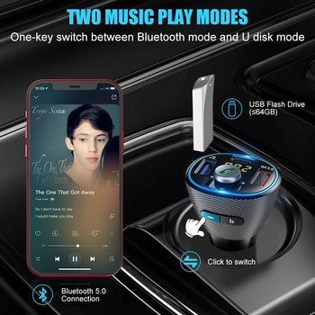 Автомобилен Bluetooth-съвместим 5.0 FM предавател с бас Mp3 плейър Голям микрофон USB Възпроизвеждане на музика QC3.0 PD20W Бързо зарядно устройство
