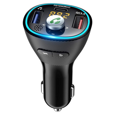 Transmițător FM 5.0 compatibil Bluetooth pentru mașină cu bass Mp3 Player Microfon mare USB Redare muzică QC3.0 PD20W Încărcător rapid