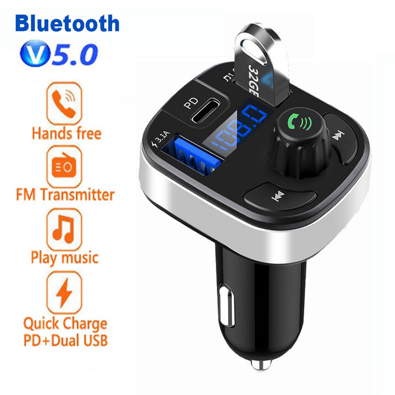 Automobilski Bluetooth 5.0 FM odašiljač Dual USB 3.1A Brzi punjač Automobilski LED MP3 Modulator Player Bežični handsfree audio prijemnik