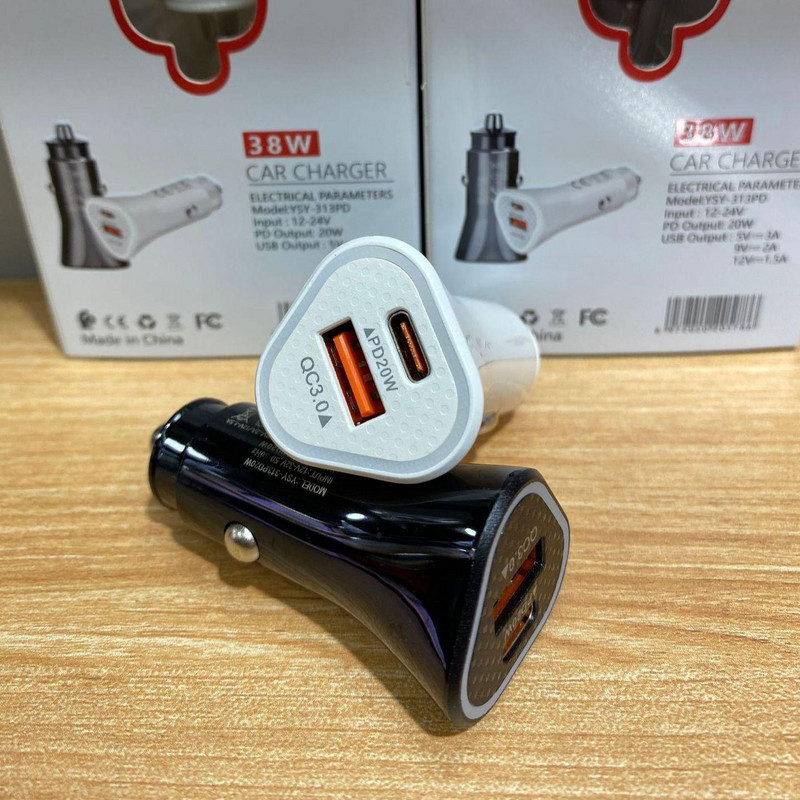 Noul încărcător de bord PD20W QC3.0 Fast Charge Car Charge Typc-c Car Charge 38W One Tow Two