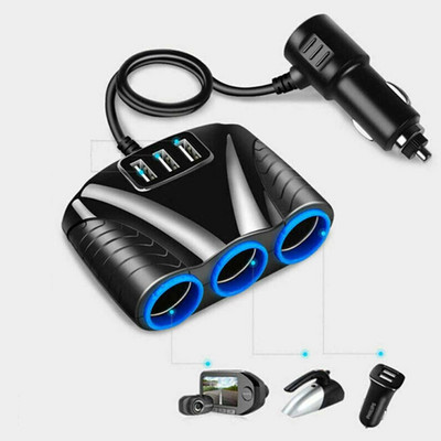 3 võimalust autosüütaja jagaja Sõiduki veoauto mitme pistikupesaga MP3 MP4-mängija Sülearvuti USB-laadija adapter auto toiteallikas