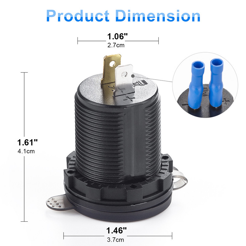 12V/24V kahe pordiga USB-autolaadija kiirlaadija QC3.0 pistikupesaga toiteadapter Veekindel LED-digitaalse voltmeetri puutelülitiga