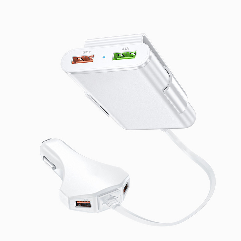 4 priključka, siguran auto punjač, stražnja kopča, brzo punjenje, visoka kompatibilnost, adapter za upaljač, praktičan s kabelom, prijenosni USB