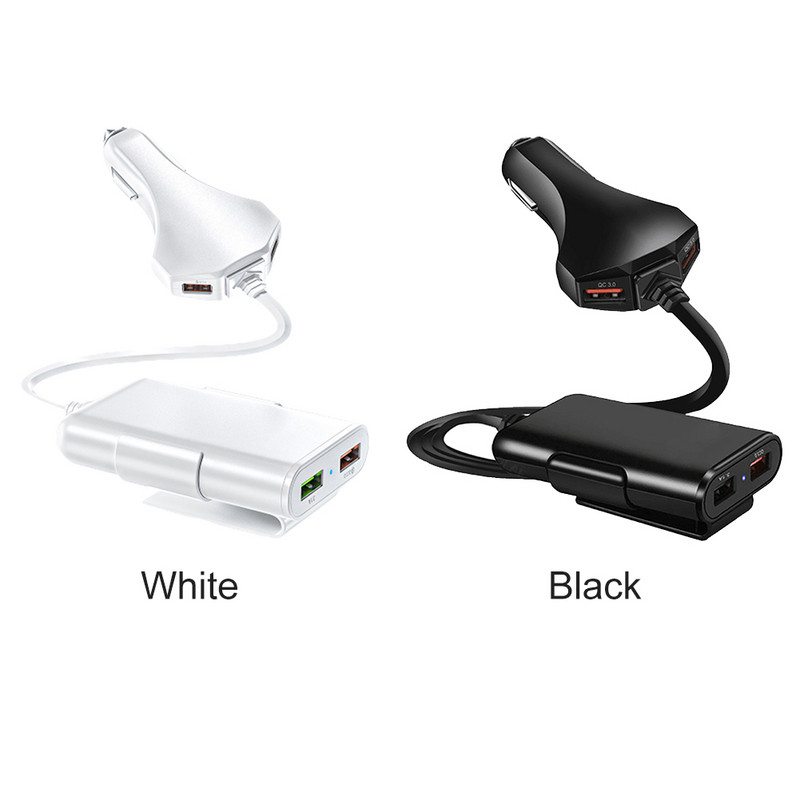 4 priključka, siguran auto punjač, stražnja kopča, brzo punjenje, visoka kompatibilnost, adapter za upaljač, praktičan s kabelom, prijenosni USB