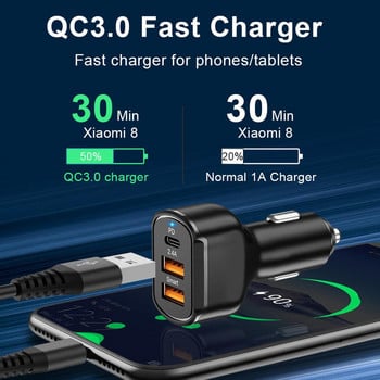 ABS PD+2.4A Type-C Dual USB Car Charging Adapter 30W Charging Adapter Universal Application 2.4A Car Charger for Car Mobile Phone Tablet