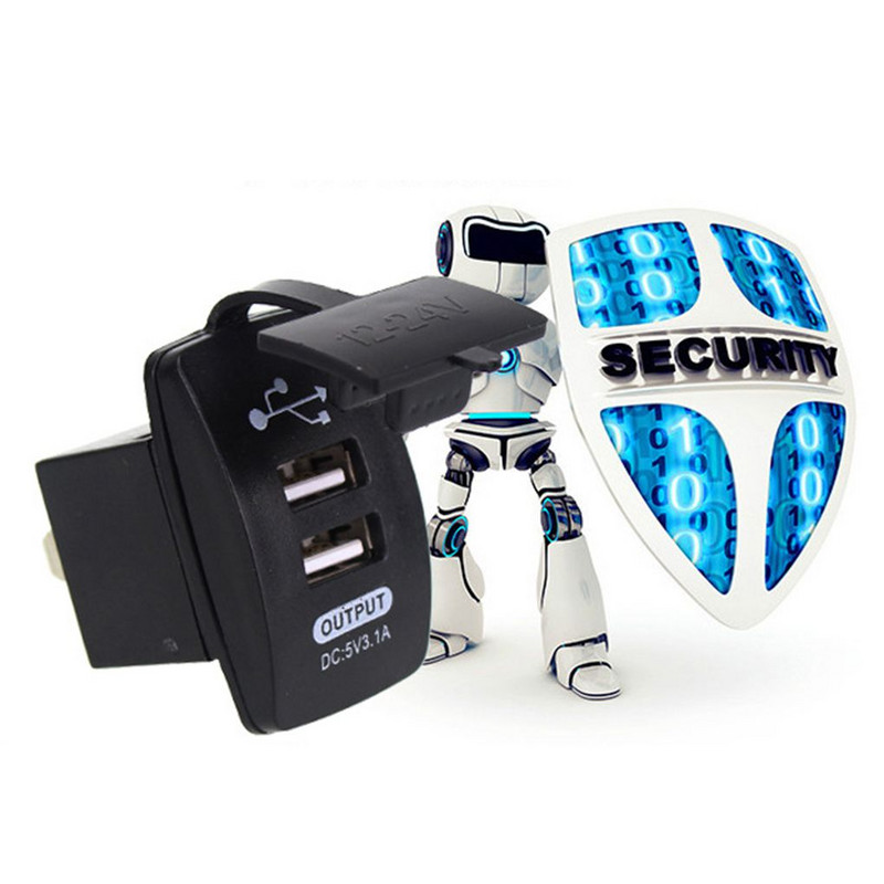 Încărcător de mașină USB dublu Lumină LED Încărcare rapidă Priză adaptor pentru încărcător pentru telefon mobil, rezistent la apă, cu indicator luminos albastru