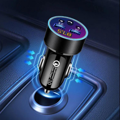 Bluetooth 5.0 FM-modulaator käed-vabad komplekt Auto MP3-helimängija Kahe USB-laadija QC3.0 Kiirlaadimine Tugi USB-välkmuusika