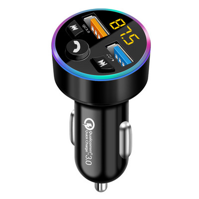 Modulator FM Bluetooth 5.0 Kit hands free Player audio MP3 auto Încărcător USB dublu QC3.0 Încărcare rapidă Suport muzică flash USB