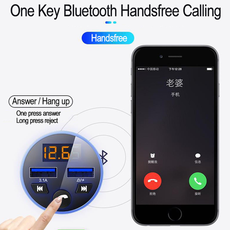 Modulator FM Bluetooth 5.0 Kit hands free Player audio MP3 auto Încărcător USB dublu QC3.0 Încărcare rapidă Suport muzică flash USB