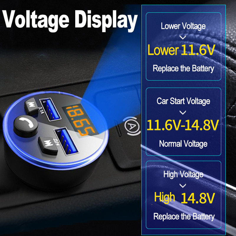 Modulator FM Bluetooth 5.0 Kit hands free Player audio MP3 auto Încărcător USB dublu QC3.0 Încărcare rapidă Suport muzică flash USB