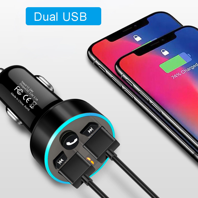 Modulator FM Bluetooth 5.0 Kit hands free Player audio MP3 auto Încărcător USB dublu QC3.0 Încărcare rapidă Suport muzică flash USB