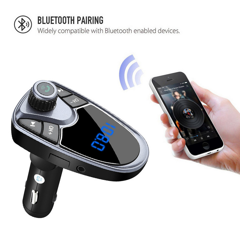 Transmițător FM Bluetooth pentru mașină Kit Mâini libere fără fir Card player de muzică MP3 5V 2.1A Încărcător USB Modulator FM