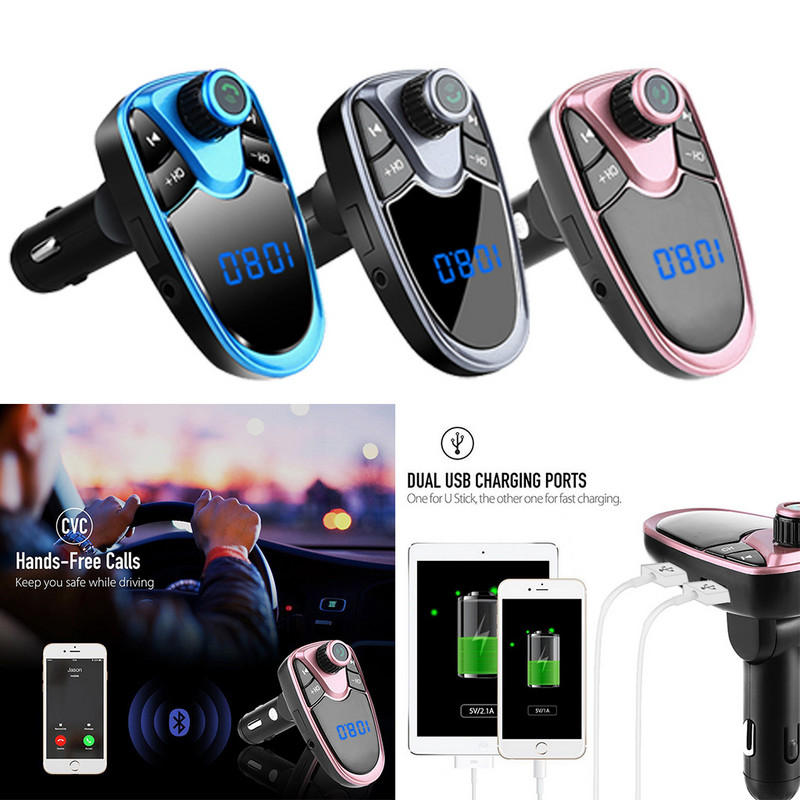 Transmițător FM Bluetooth pentru mașină Kit Mâini libere fără fir Card player de muzică MP3 5V 2.1A Încărcător USB Modulator FM