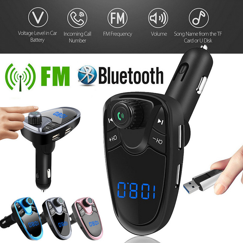 Transmițător FM Bluetooth pentru mașină Kit Mâini libere fără fir Card player de muzică MP3 5V 2.1A Încărcător USB Modulator FM