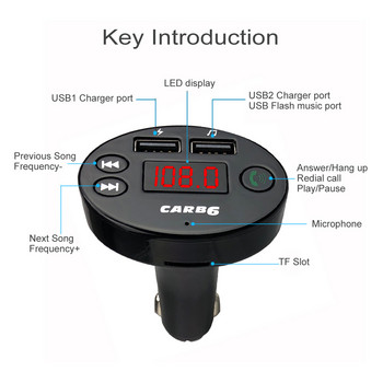 Συμβατός με Bluetooth Πομπός FM Αυτοκινήτου Αναπαραγωγή μουσικής ήχου MP3 Διπλός διαμορφωτής ραδιοφώνου USB TF/USB Car Kit HandsFree με 5V 2.1A