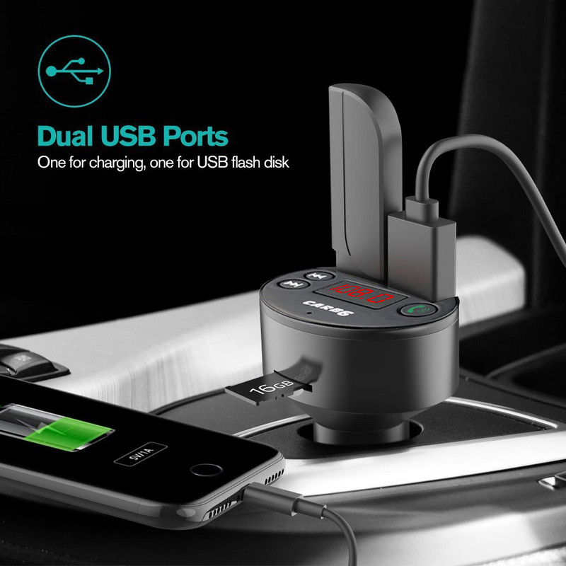 Bluetooth-ühilduv FM-saatja auto MP3-heli muusikapleier Kahe USB-raadiomodulaatoriga TF/USB autovarustus vabakäevarustusega 5V 2,1A