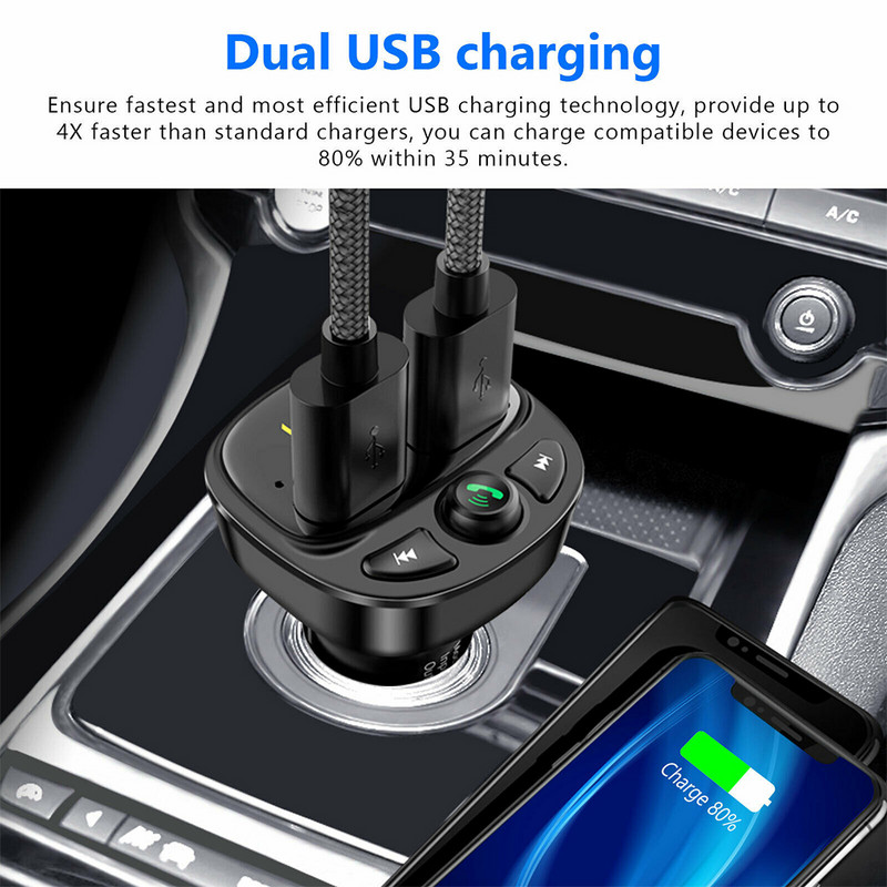 Player MP3 auto Transmițător audio fără fir Adaptor audio radio auto compatibil Bluetooth cu încărcător rapid USB