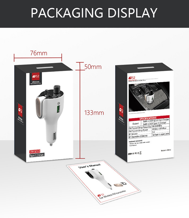 VR robot Auto Aux FM odašiljač Bluetooth auto MP3 glazbeni audio player Handsfree oprema za automobil sa slušalicama Type-c PD brzi punjač