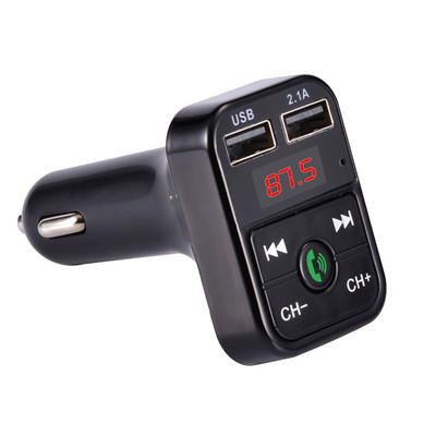 Auto Bluetooth-ühilduv komplekt FM-saatja vabakäeseade auto MP3-heli muusikapleier Kahe USB-raadiomodulaator 2.1A automaatne USB-laadija