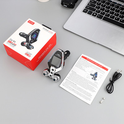 Vabakäeseade Bluetooth 5.0 FM-saatja ühe võtmega sisse-/väljalülitus EQ-režiim auto MP3-muusikamängija QC3.0 kahe USB-laadijaga kaustamängija