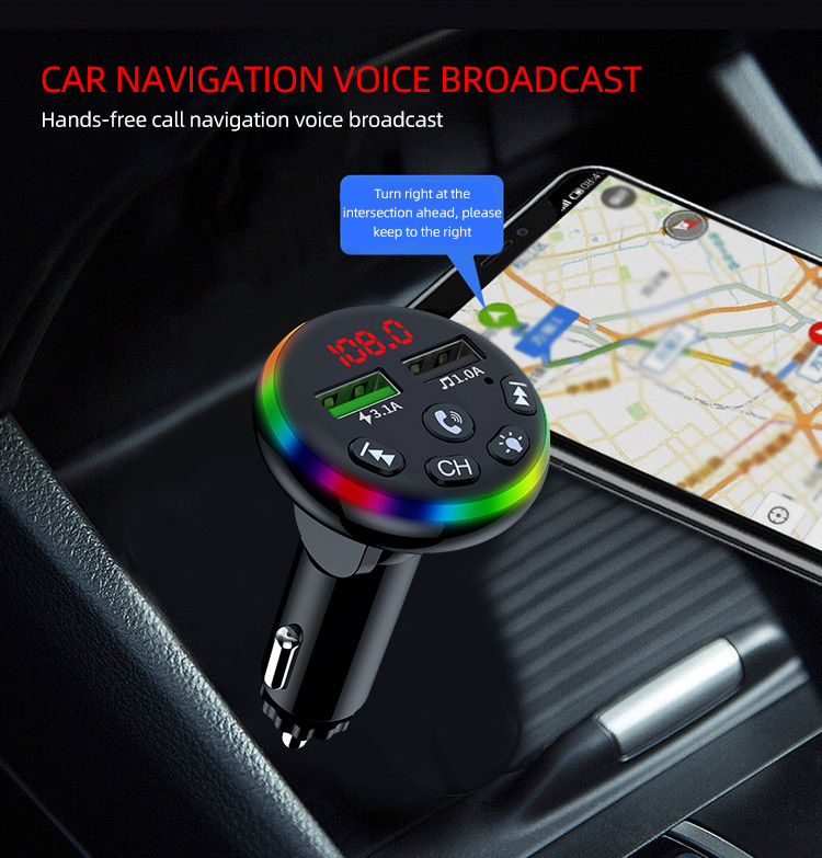 Transmițător FM reglabil la 90 de grade Bluetooth 5.0 EDR Receptor audio wireless Mâini libere 3.1A Încărcător rapid USB dublu U-disk TF