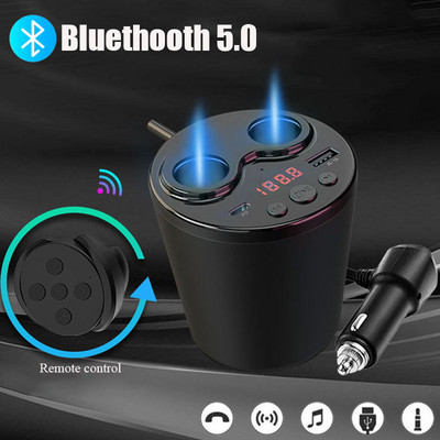 Автомобилен Handsfree Lossless MP3 плейър Bluetooth 5.0 FM предавател Безжично дистанционно управление Dual USB двоен порт за запалка