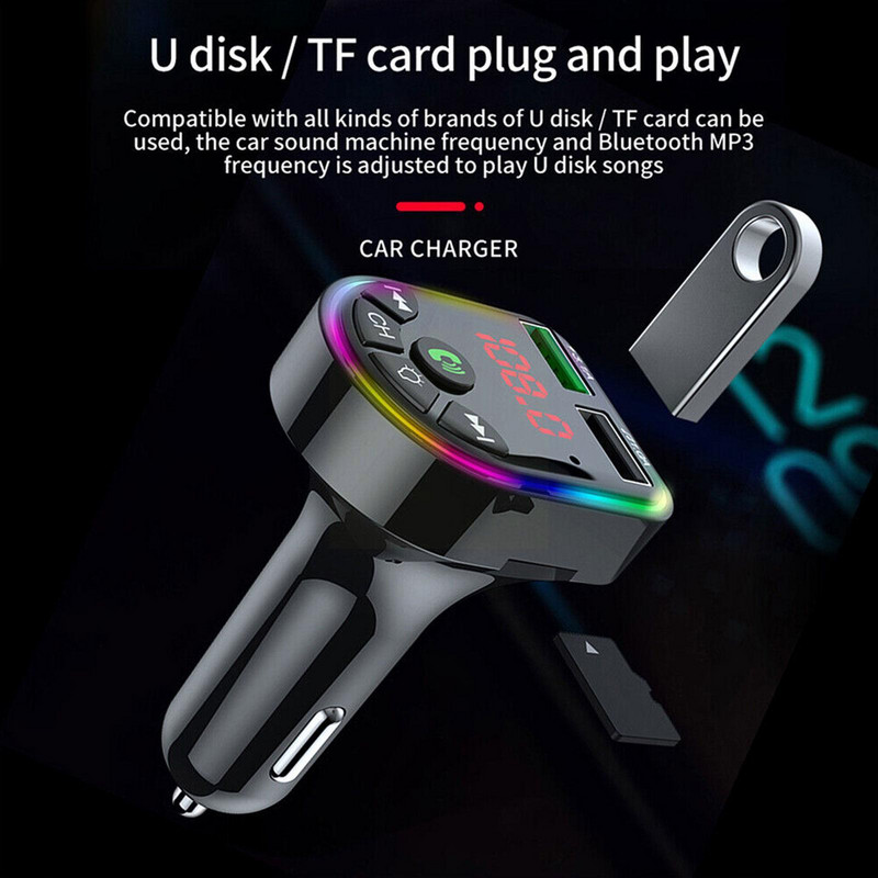 Aybluetooth 5.0 auto Fm saatja autolaadija 3.1a vabakäeseade Tf kahe vastuvõtjaga ketas juhtmevaba laadimise heli USB F6h5