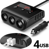 Automatski USB punjač, 3-smjerni adapter za automobilski upaljač, 12V-24V utičnica, razdjelnik, LED 4 USB adapter za punjenje za telefon, MP3 DVR