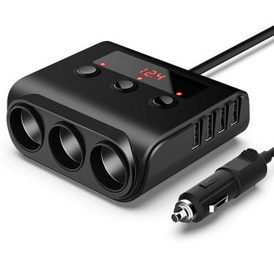 Automatski USB punjač, 3-smjerni adapter za automobilski upaljač, 12V-24V utičnica, razdjelnik, LED 4 USB adapter za punjenje za telefon, MP3 DVR