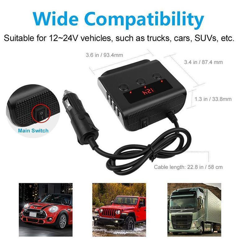 Automatski USB punjač, 3-smjerni adapter za automobilski upaljač, 12V-24V utičnica, razdjelnik, LED 4 USB adapter za punjenje za telefon, MP3 DVR