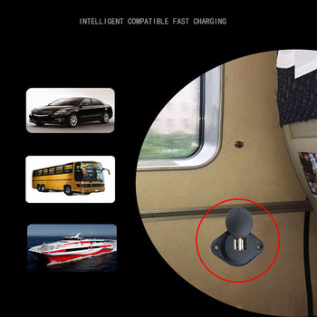 12/24V превозно средство, автобус, кола, лодка, LED двоен индикатор, 2 порта, USB зарядно, DC контакт, 5 V 3.1 A, универсален водоустойчив захранващ адаптер